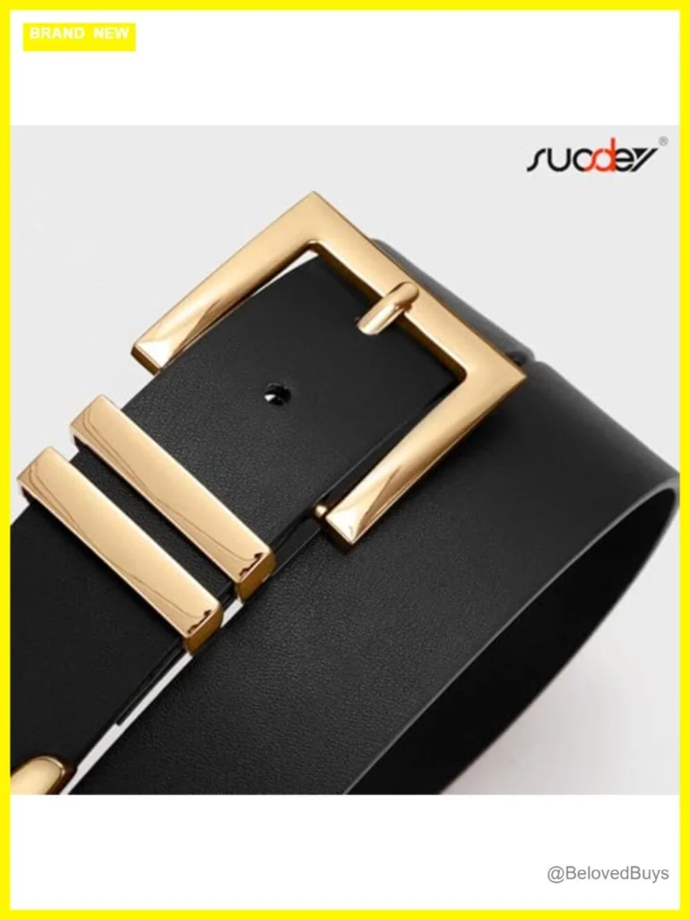 Faux Leather Plus Size Women's Belt with Gold Square Buckle for Jeans Pants